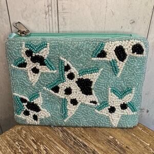 Beaded Blue Coin Purse Star Stars Cow Western Womens Travel Pouch NEW!